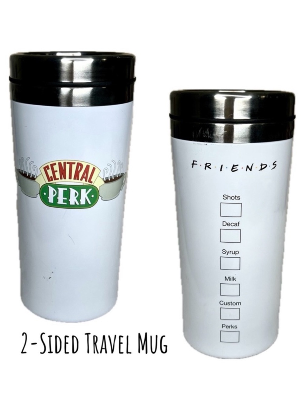 FRIENDS Travel Mug Central Perk Cafe Stainless Steel Coffee Tea White 15 fl oz